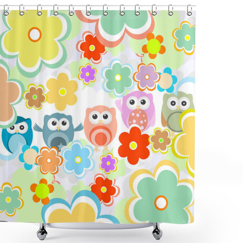 Personality  Background With Flowers And Cute Owls Shower Curtains