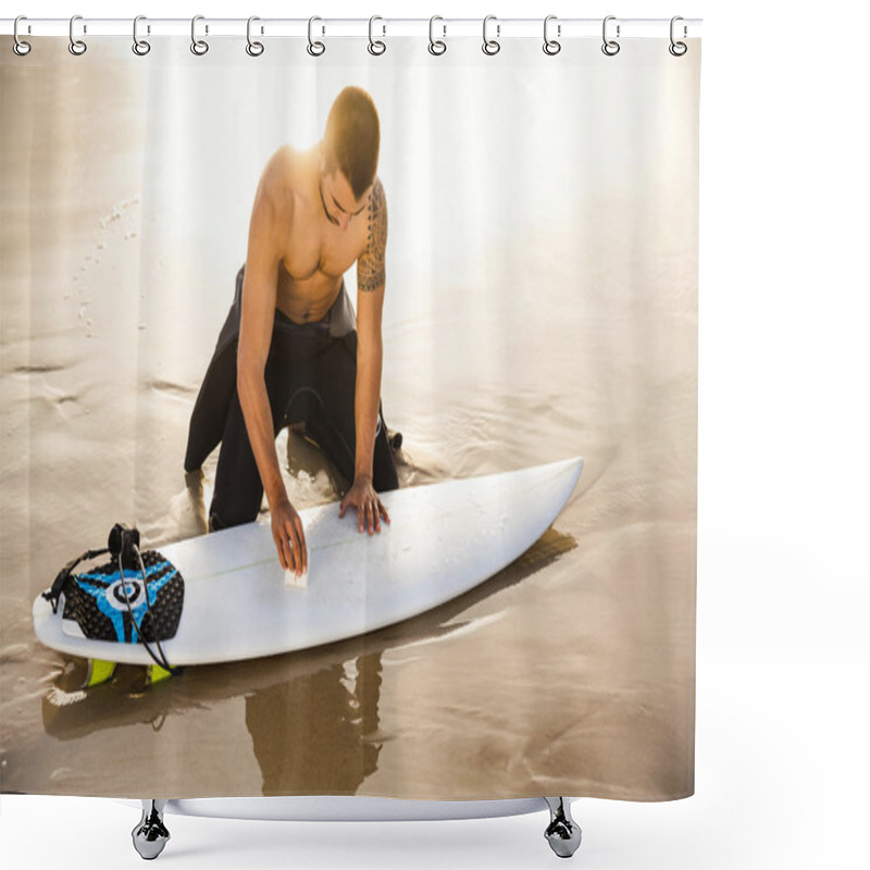 Personality  Male Surfer Getting Ready For The Surf Shower Curtains