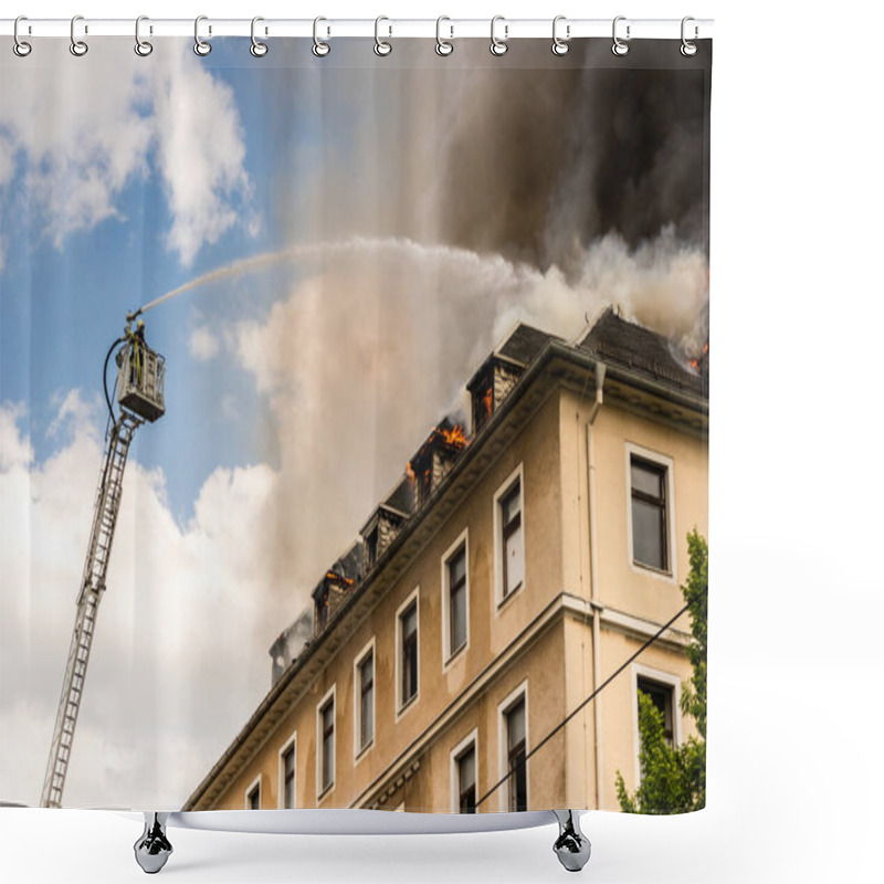 Personality  Extinguishing Work With A Turntable Ladder In The Event Of A Fir Shower Curtains