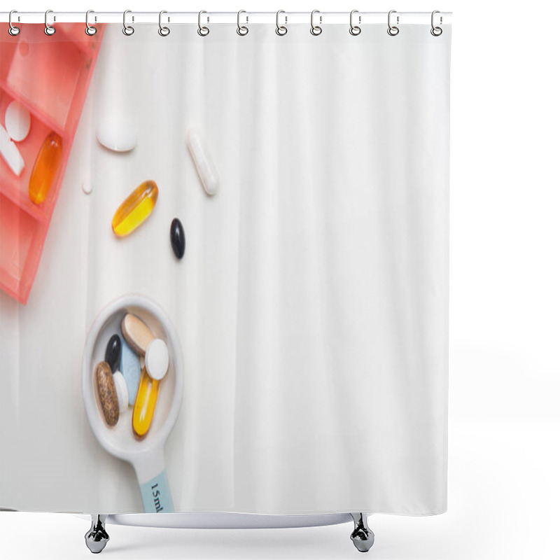 Personality  Medicine Measured Out For A Daily Dose To Take Tablets Shower Curtains