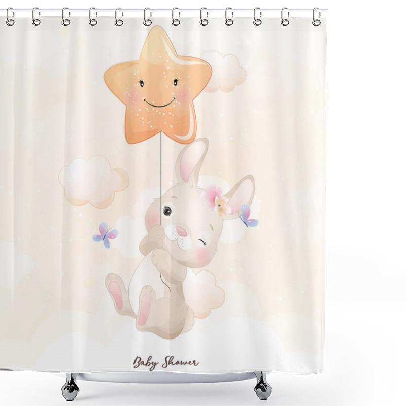 Personality  Cute Doodle Bunny With Star Illustration Shower Curtains