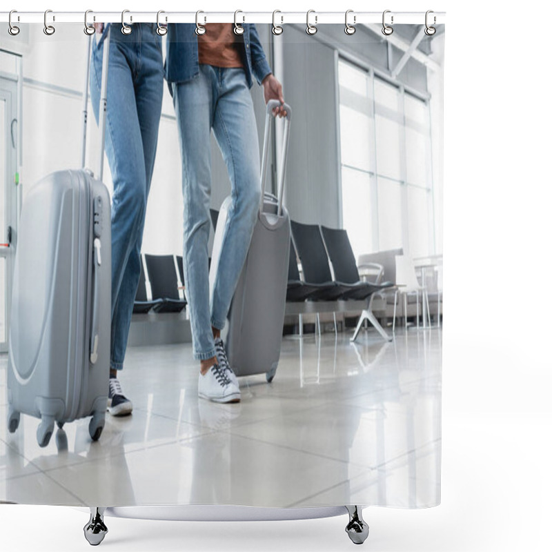 Personality  Partial View Of Couple Walking With Luggage In Airport  Shower Curtains