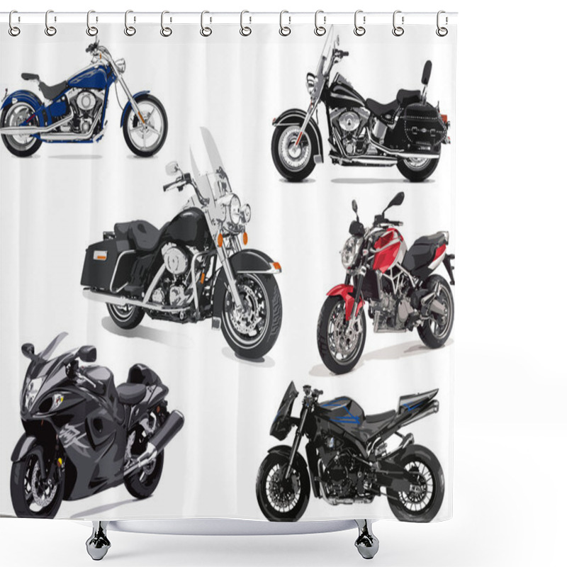 Personality  Six Vector Illustrations Of Motorcycle Shower Curtains