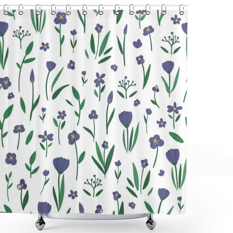 Personality  Vector Seamless Pattern With Purple Flower Elements. Garden Repe Shower Curtains