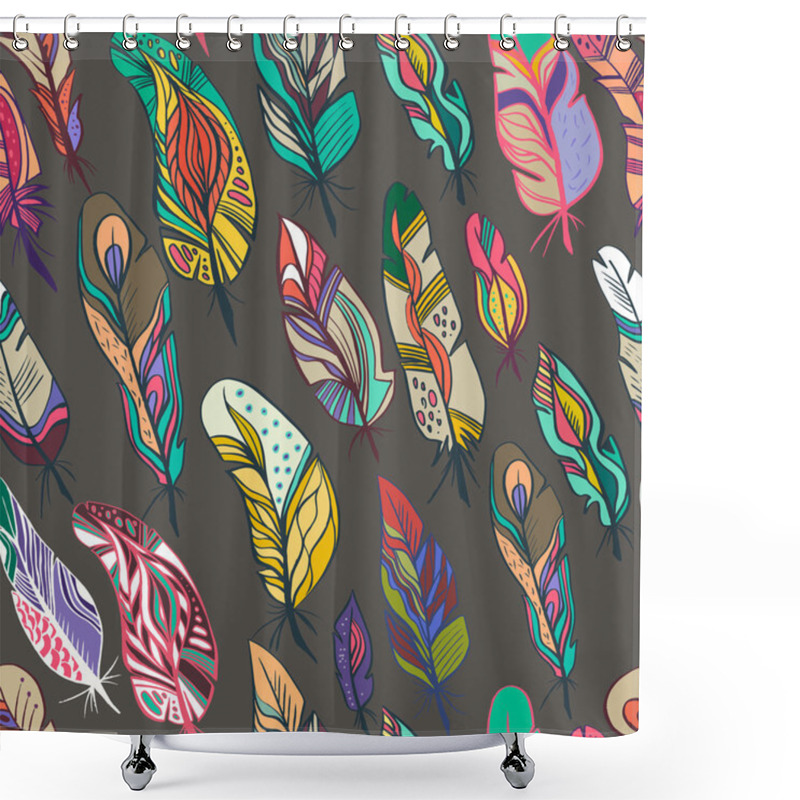 Personality  Seamless Pattern With Feathers Shower Curtains