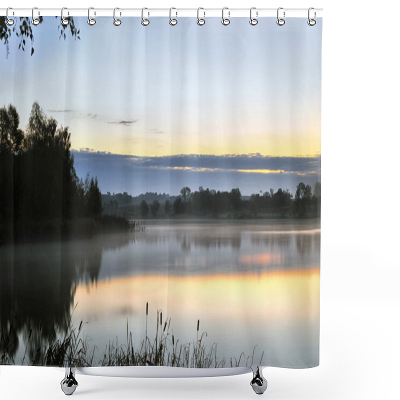 Personality  The Morning Landscape With Sunrise Over Water In The Fog Shower Curtains