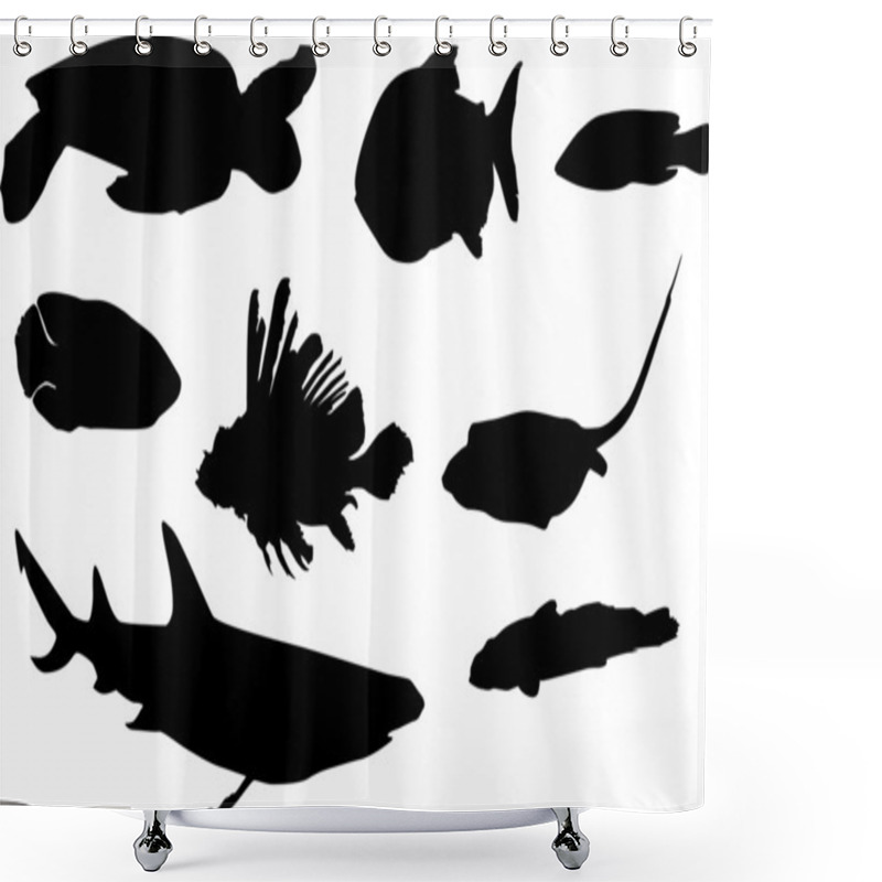 Personality  Turtle And Fish Silhouettes Shower Curtains