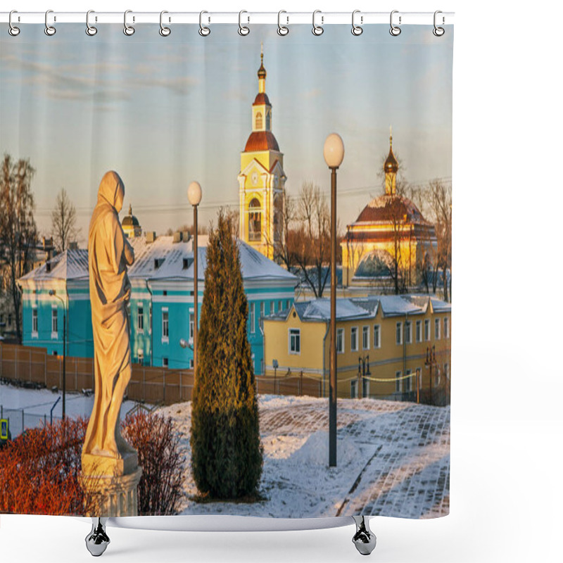 Personality  VYBORG, RUSSIA - JANUARY 16, 2018: Photo Of Sculptures On The Avenue Of The Panzerlax Bastion. Shower Curtains