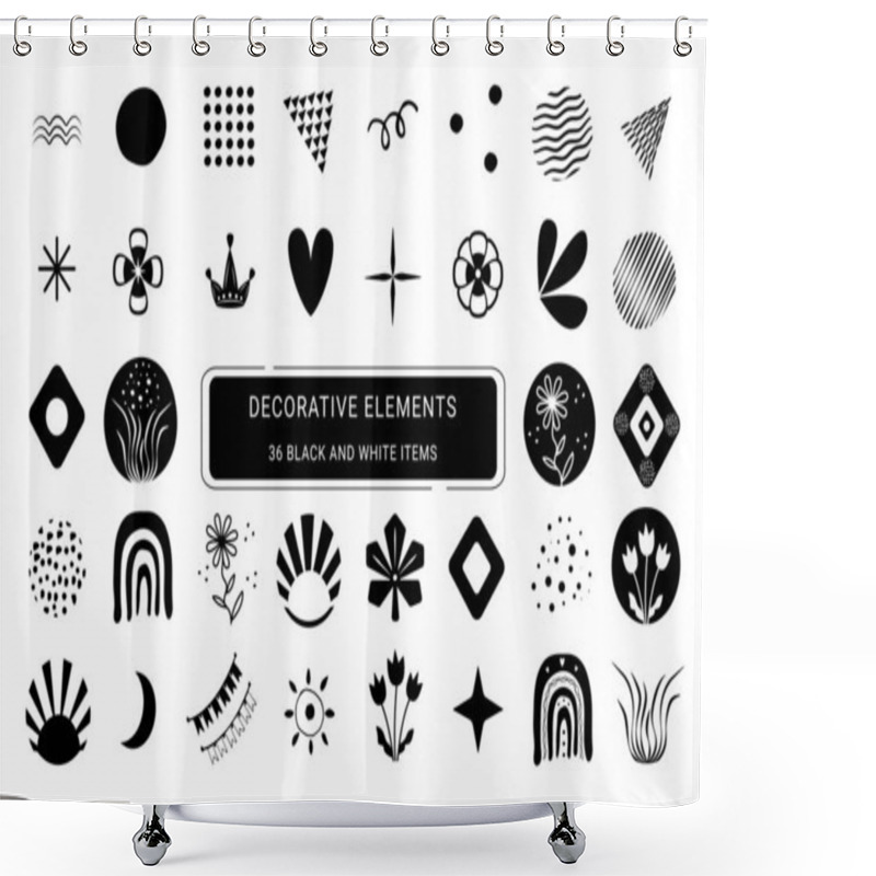 Personality  Decorative Elements Icon Set, Black And White Items Shower Curtains