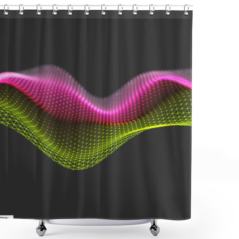 Personality  Wave With Connected Lines And Dots. Connection Structure. Wireframe Vector Illustration. Shower Curtains