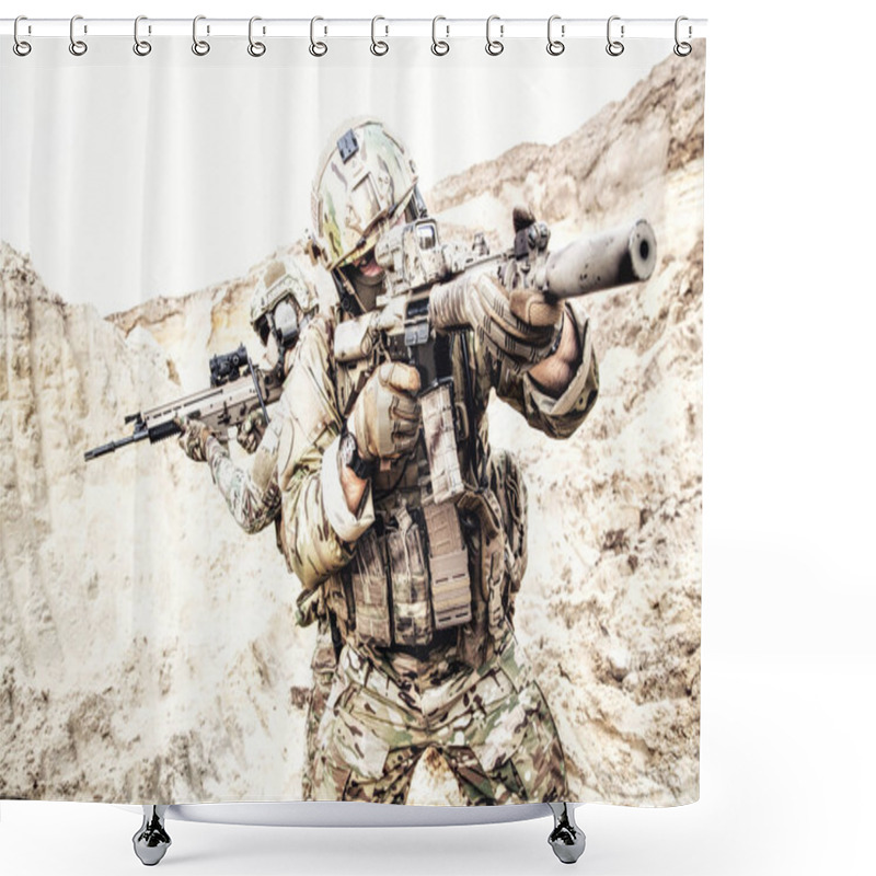 Personality  Commandos Searching And Attacking Enemy In Desert Shower Curtains