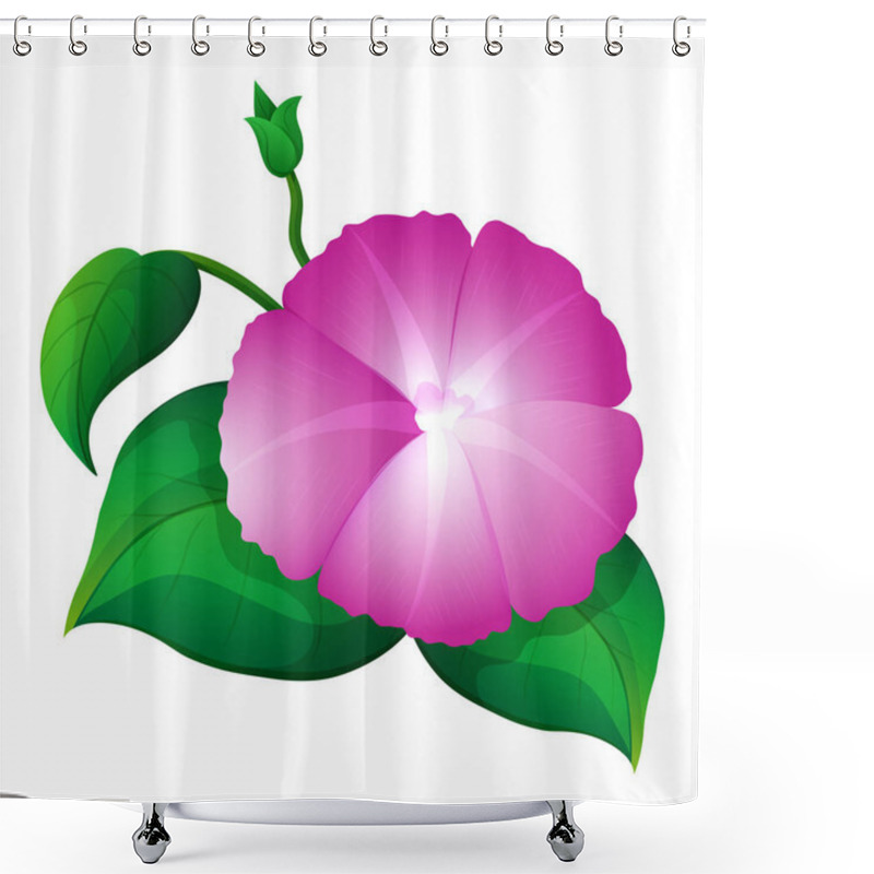 Personality  Pink Morning Glory With Green Leaves Shower Curtains