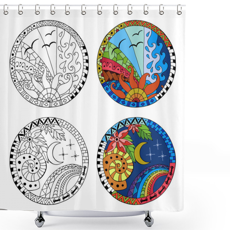 Personality  Hand Drawn Day And Night Circle Mandalas. Shower Curtains