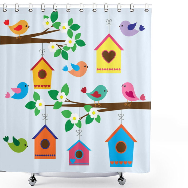 Personality  Birdhouses In Spring Shower Curtains