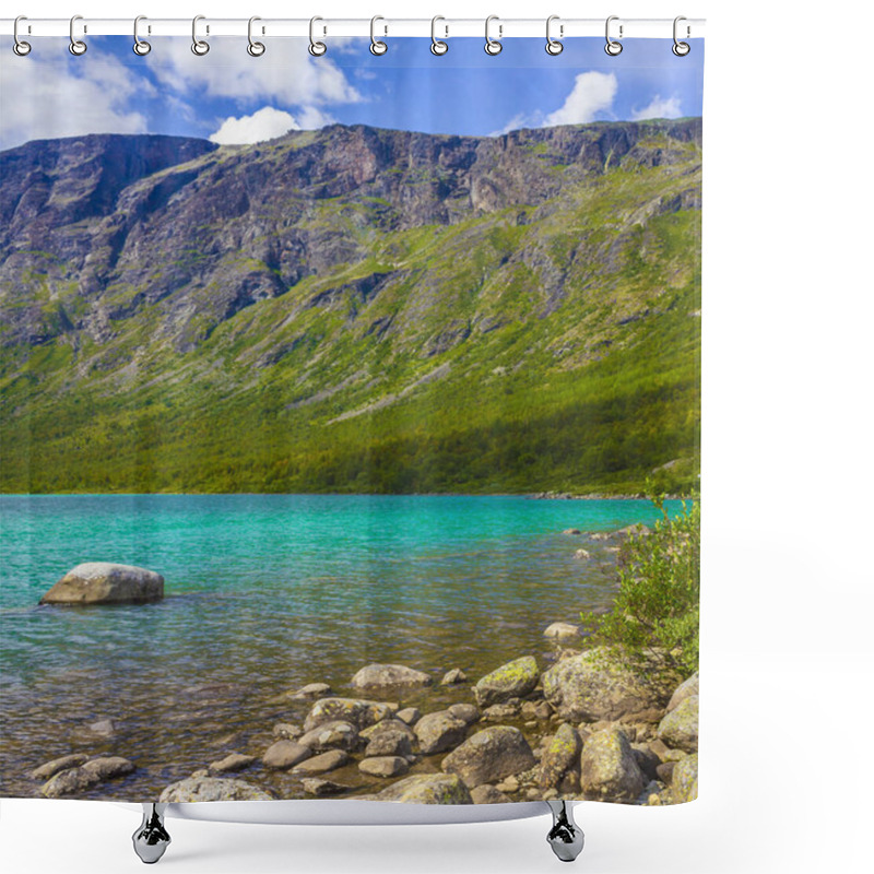 Personality  Amazing Besseggen Mountain Ridge And Turquoise Lake Landscape In Innlandet Jotunheimen In Norway Shower Curtains