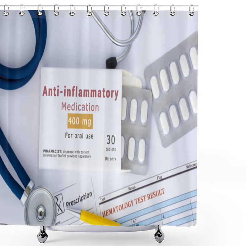 Personality  Anti-inflammatory Medication Or Drug Concept Photo. On Doctor Table Lies Open Packaging Labeled 