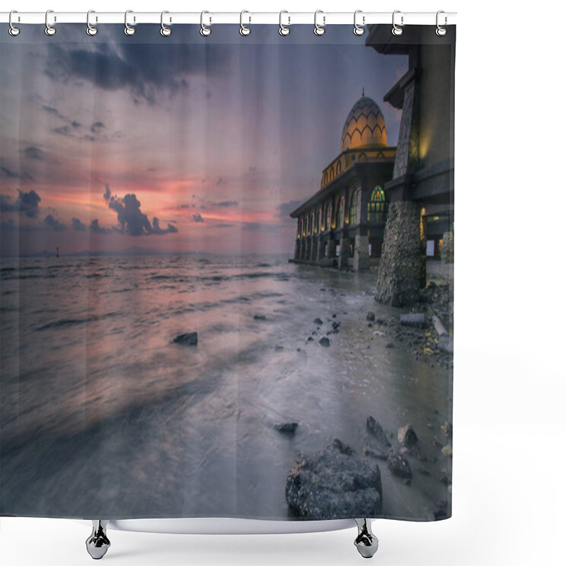 Personality  Modern Mosque Facing The Dramatic Sunset Sky  Shower Curtains