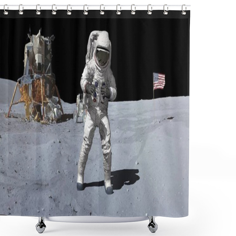 Personality  3D Rendering. Dancing Of Astronaut On The Moon.. CG Animation. Elements Of This Image Furnished By NASA. Shower Curtains