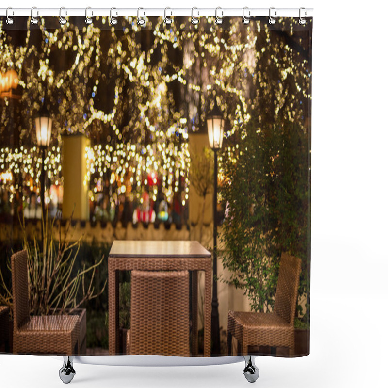 Personality  Street Cafe At The Night Agains City Illumination Lights Shower Curtains