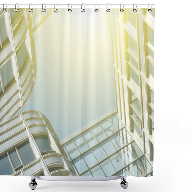 Personality  Modern Office Architectur At Blue Glass Wall Backgrounds Shower Curtains