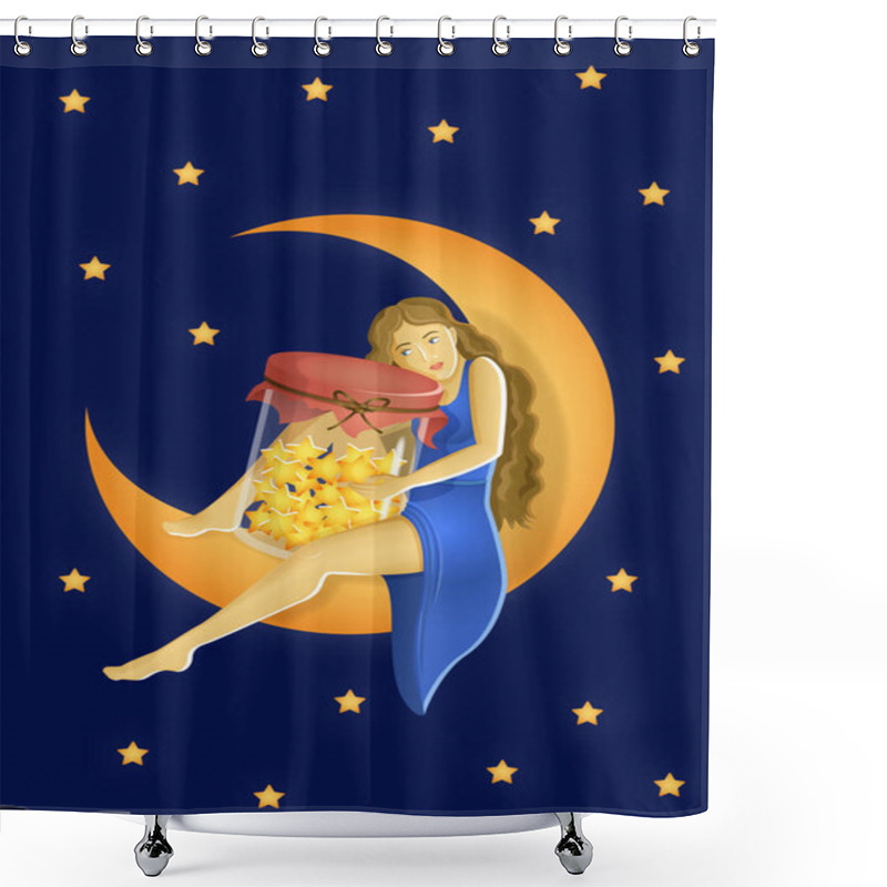 Personality  Girl With A Jar On The Moon Shower Curtains