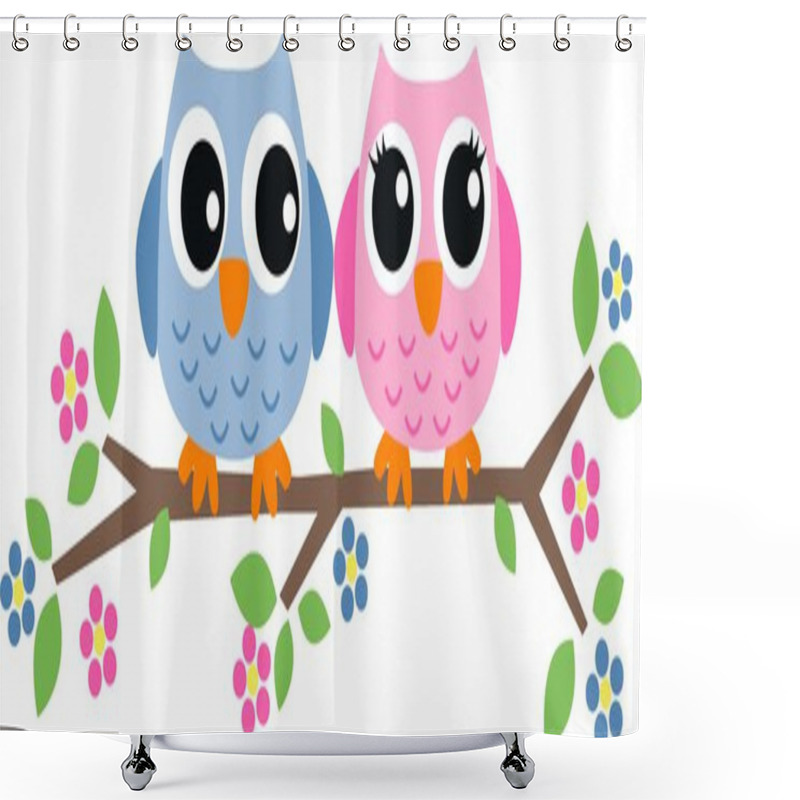 Personality  Two Sweet Owls Sitting On A Branch Shower Curtains