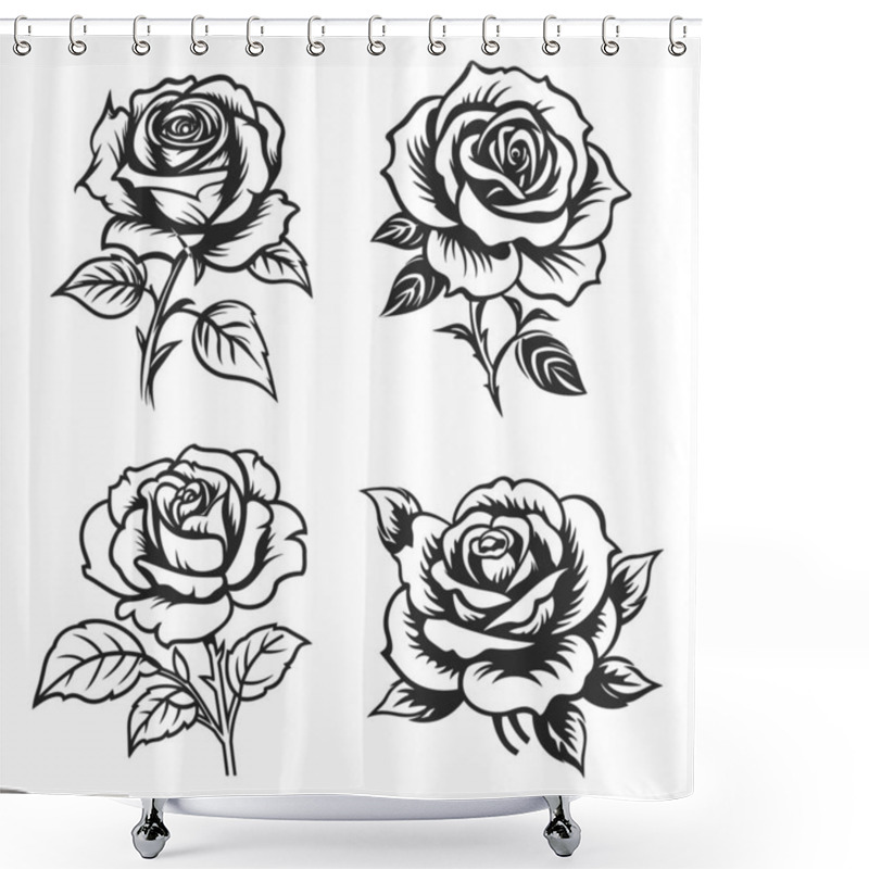 Personality  Black Silhouette Of Rose Set Shower Curtains