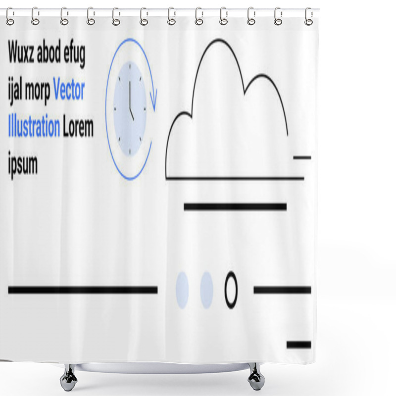 Personality  Clock With Blue Outline And Black Hands, Cloud Illustration, Straight Lines, And Circles With Text Elements. Ideal For Web Design, Landing Pages, Minimalistic Themes, Tech Interfaces, Clean Layouts Shower Curtains