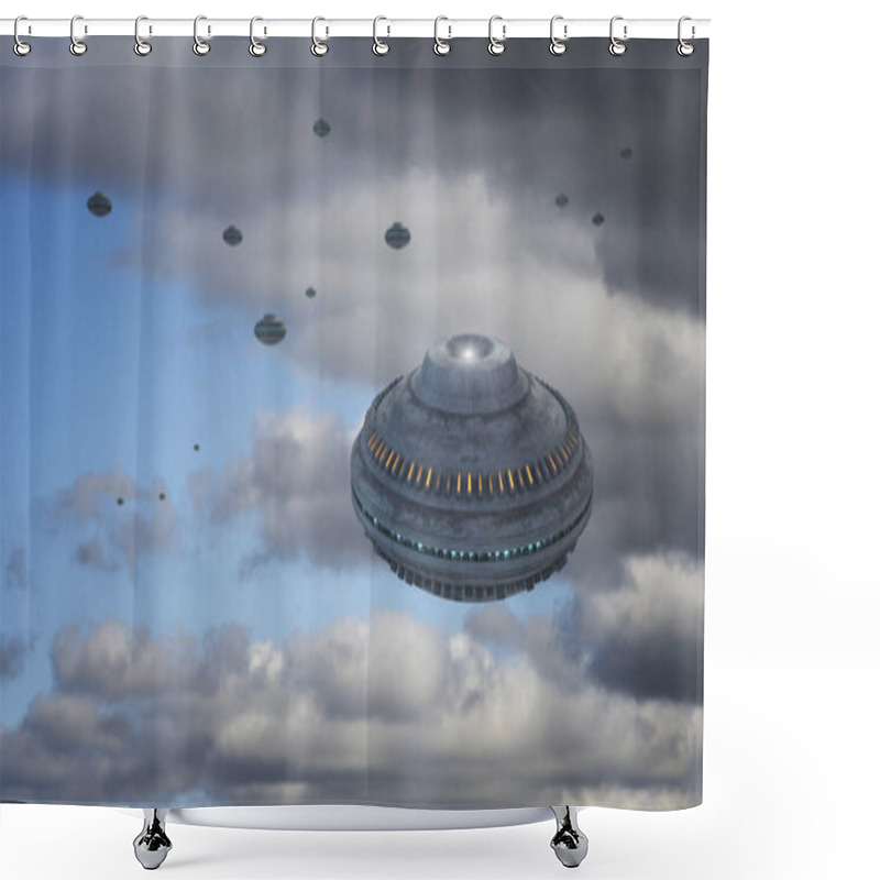 Personality  3d Rendering. Alien Ship. Unidentified Flying Object Shower Curtains