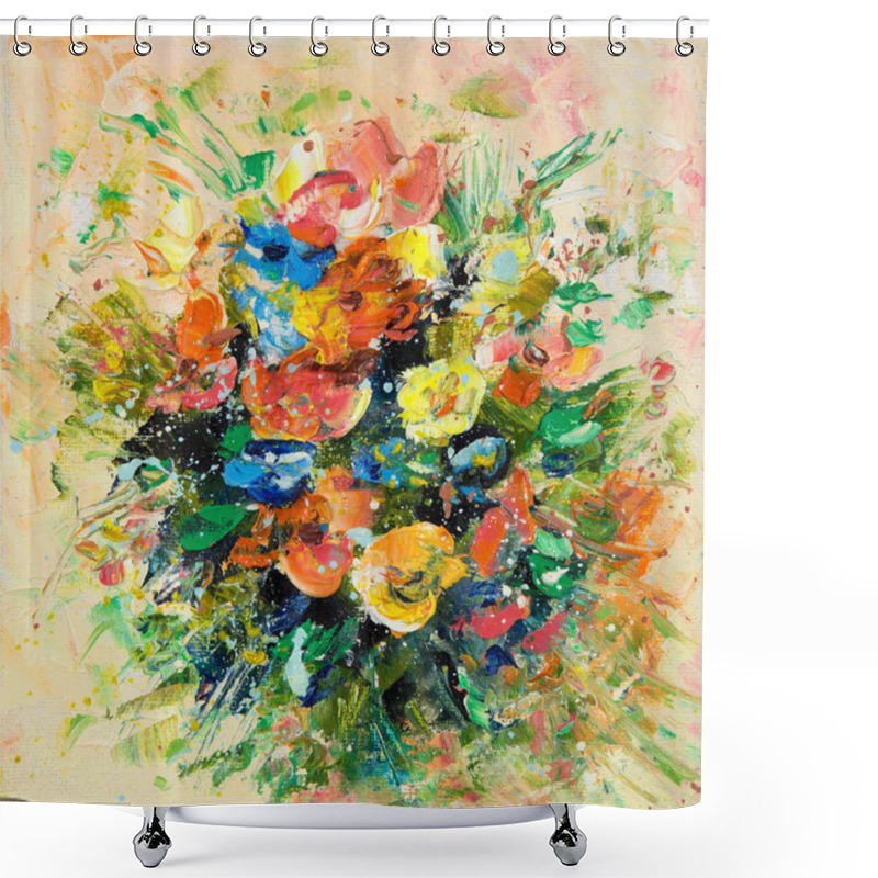 Personality  Original Oil Painting Showing Fresh Flowers Bouquet On Canvas.Modern Impressionism, Modernism,marinism Shower Curtains