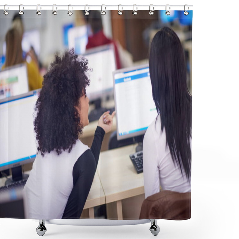 Personality  Students With Teacher In Computer Classroom Shower Curtains