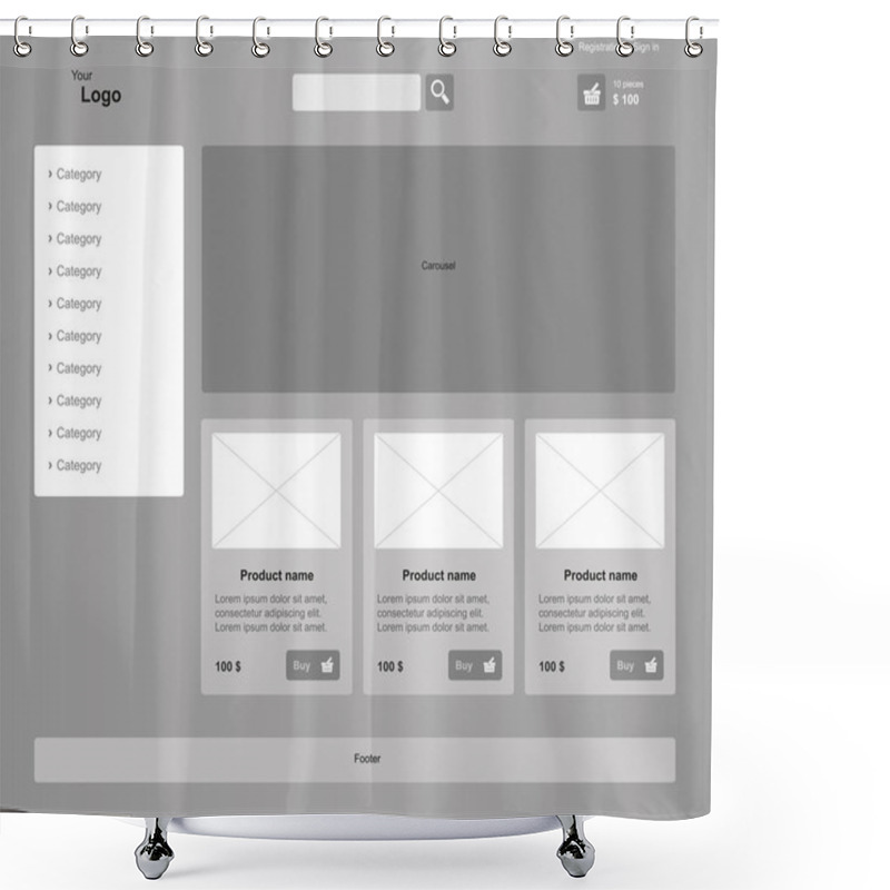 Personality  Monochromatic Graphic Web Template Of Internet Business. Clear W Shower Curtains