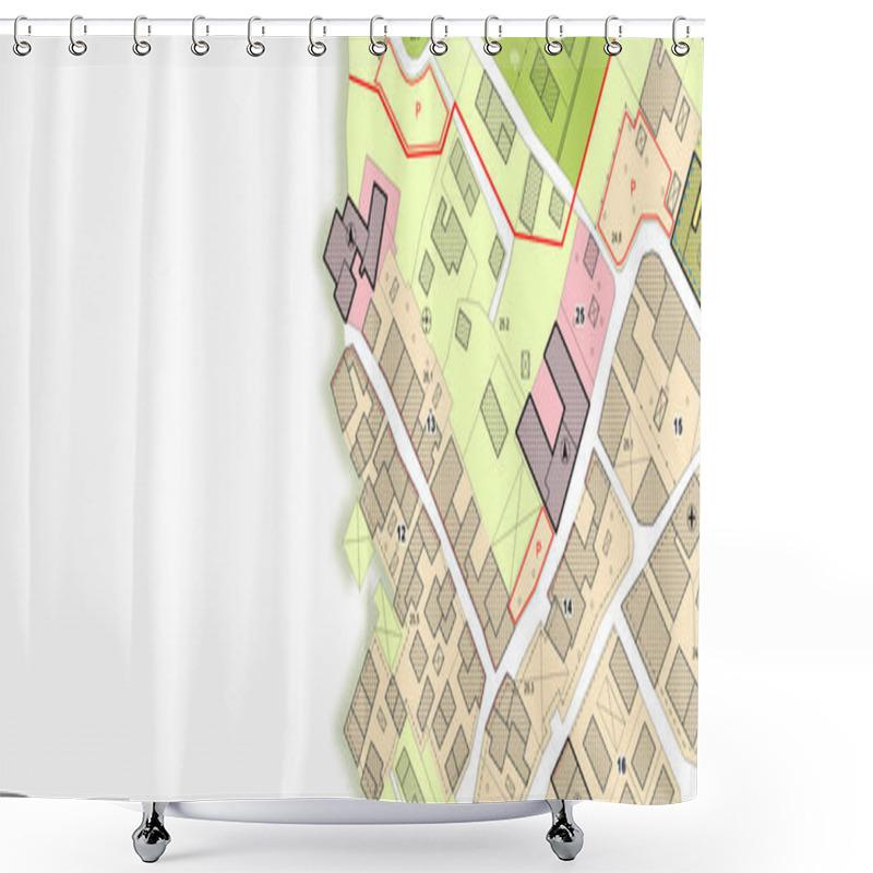 Personality  Imaginary General Urban Plan - Zoning Regulations With Zoning Districts, Urban Destinations, Land Use, Buildable Areas And Land Plot - Web Design Banner Concept With Copy Space And Space For Text Shower Curtains