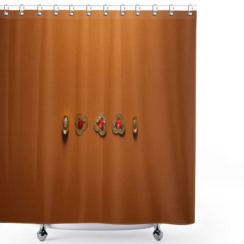 Personality  Top View Of Traditional Golden Chinese Decorations On Brown Background  Shower Curtains