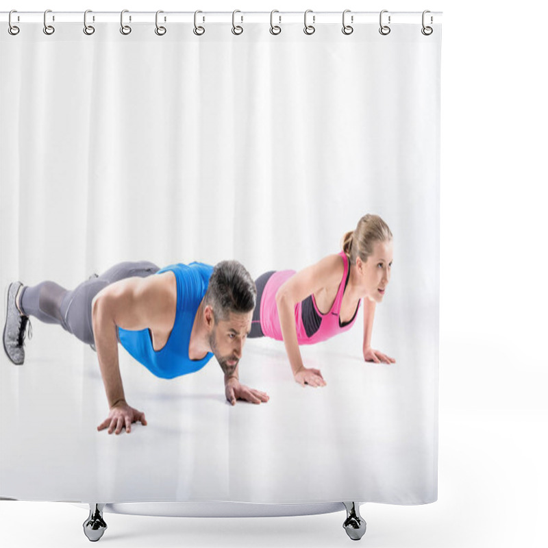 Personality  Couple Doing Push Ups Shower Curtains