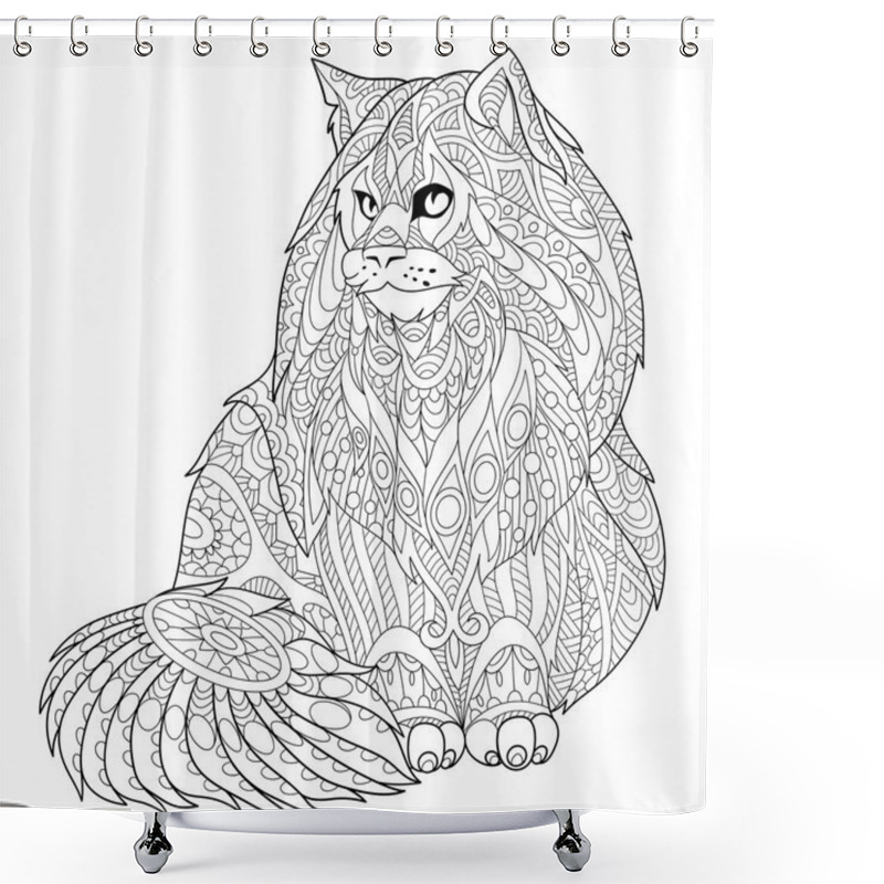 Personality  Zentangle Stylized Maine Coon Cat Shower Curtains