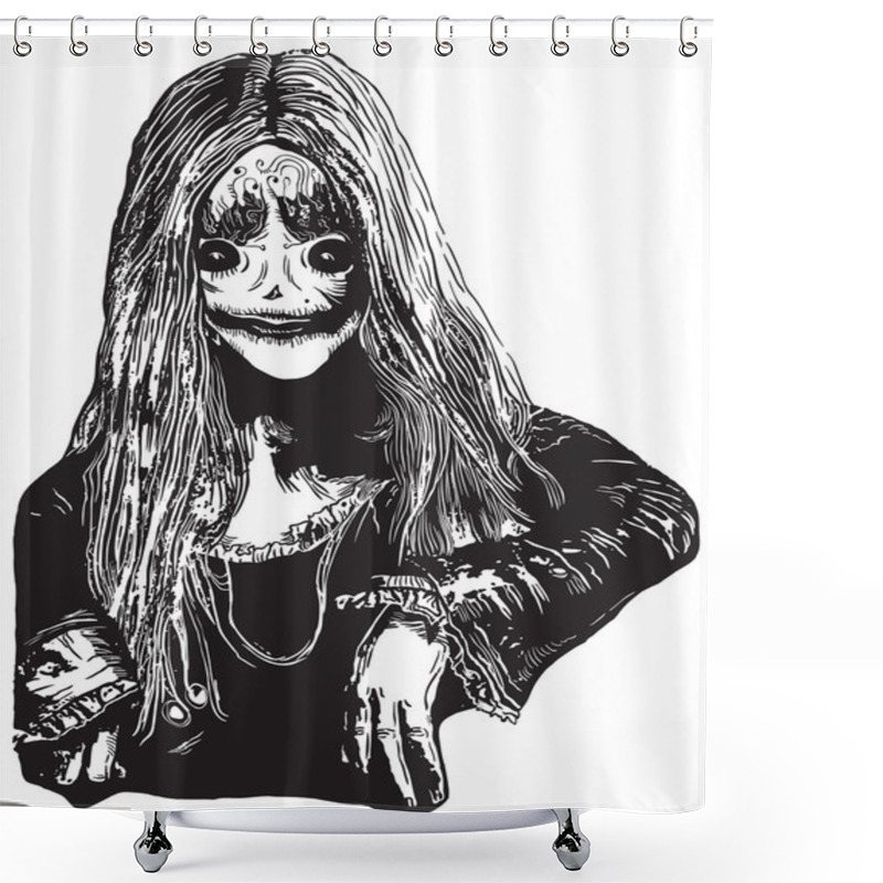 Personality  Zombie Girl, An Hand Drawn Vector Illustration Shower Curtains