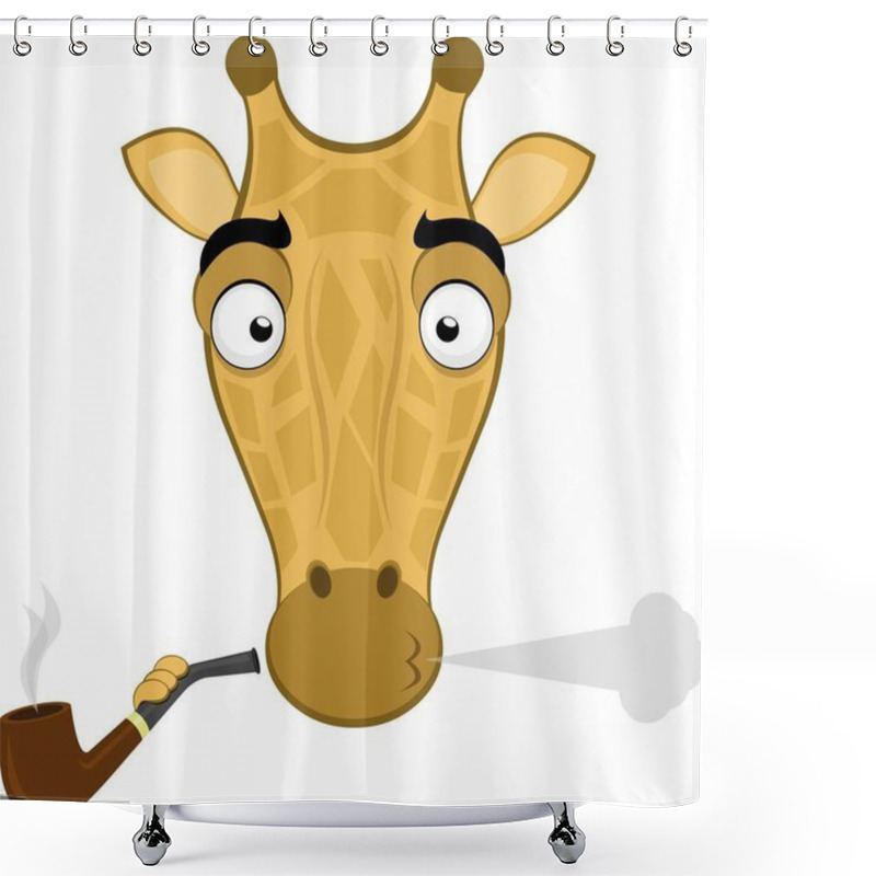 Personality  Vector Illustration Emoji Face Giraffe Character Cartoon, Smoking And Exhaling Pipe Tobacco Smoke Shower Curtains