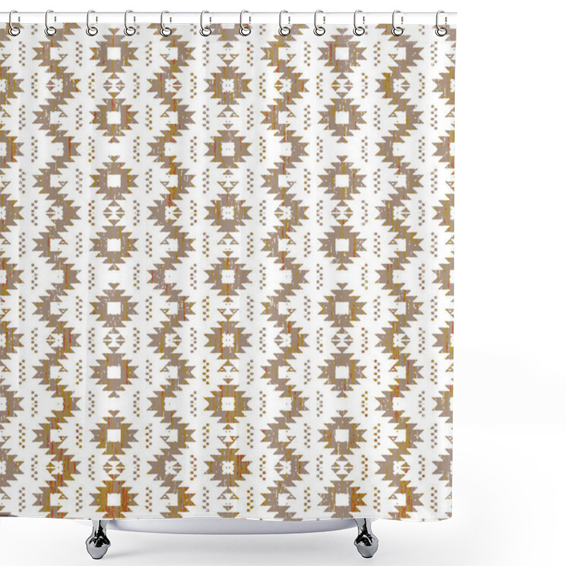 Personality  Geometric Kilim Ikat Pattern With Grunge Texture Shower Curtains