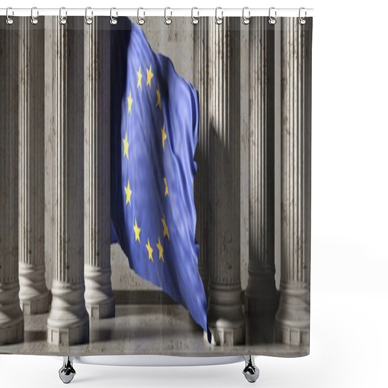 Personality  EU Flag, Classic Columns Historical Building. 3d Illustration Shower Curtains