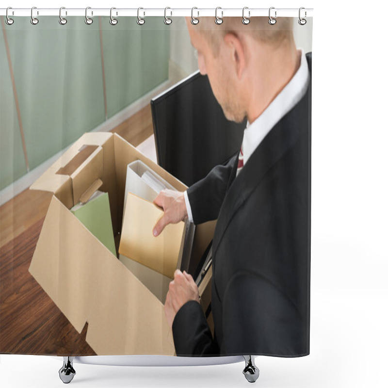 Personality  Businessman Packing Files In Cardboard Box Shower Curtains