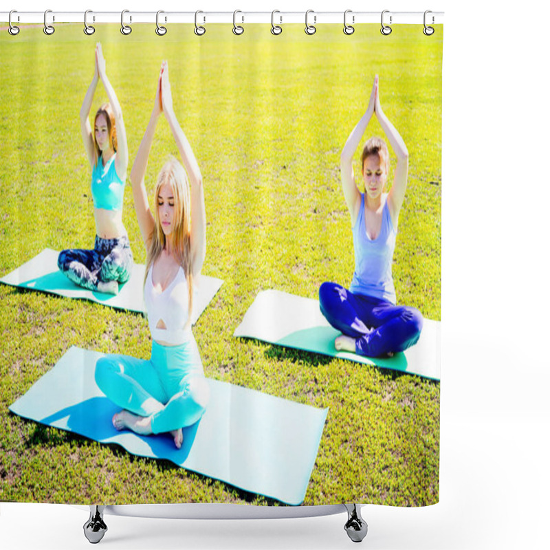 Personality  Girls Doing Yoga In A Park Shower Curtains