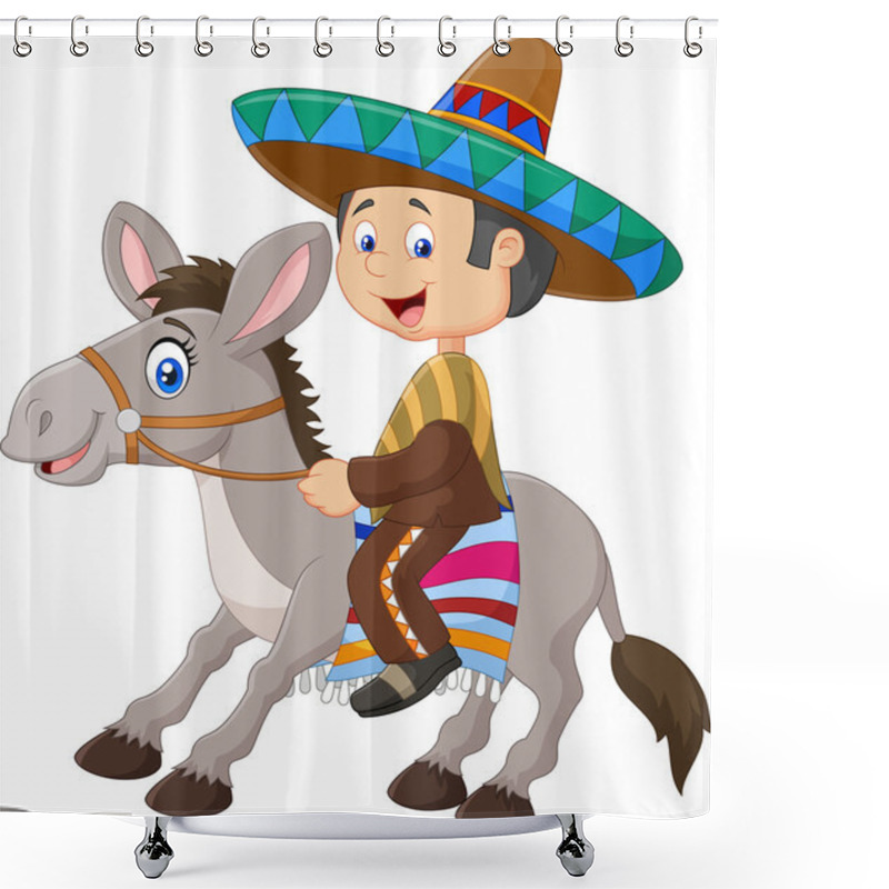 Personality  Mexican Men Riding A Donkey Isolated On White Background Shower Curtains