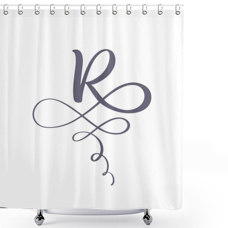 Personality  Vector Hand Drawn Calligraphic Floral R Monogram Or Logo. Uppercase Hand Lettering Letter R With Swirls And Curl. Wedding Floral Design Shower Curtains