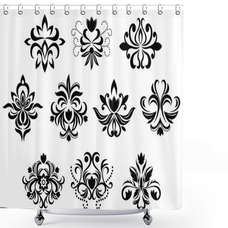 Personality  Black Damask Flower Blossoms And Patterns Shower Curtains