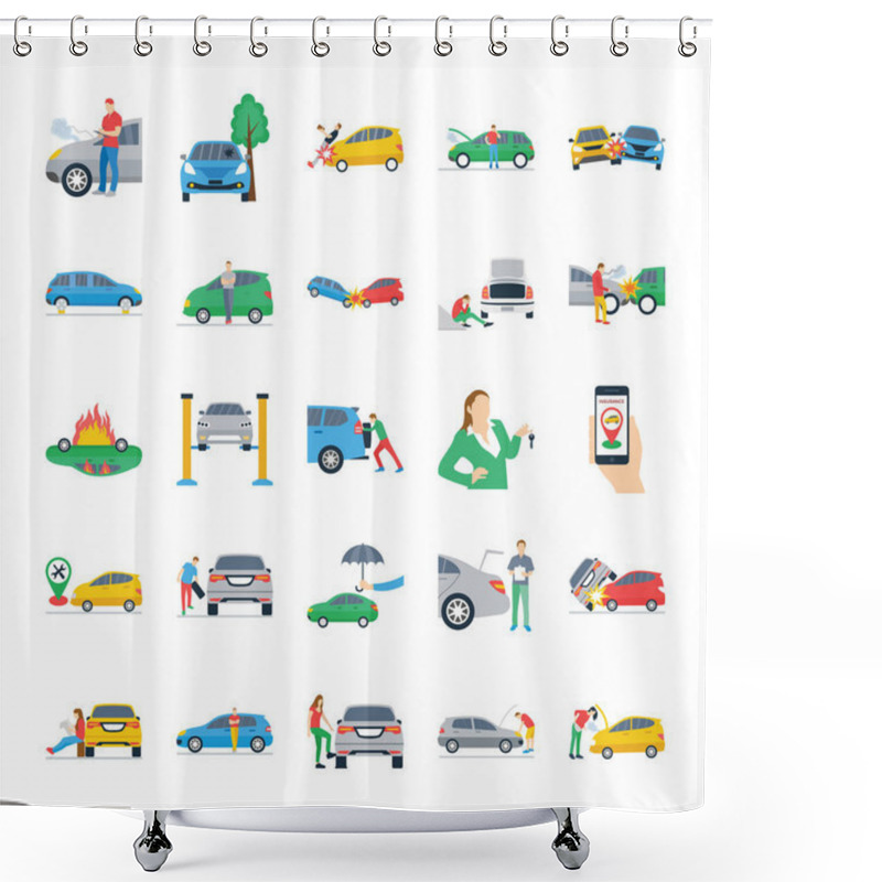 Personality  Car Insurance Flat Vectors Pack  Shower Curtains