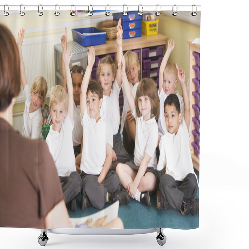 Personality  Schoolchildren Raise Their Hand In A Primary Class Shower Curtains