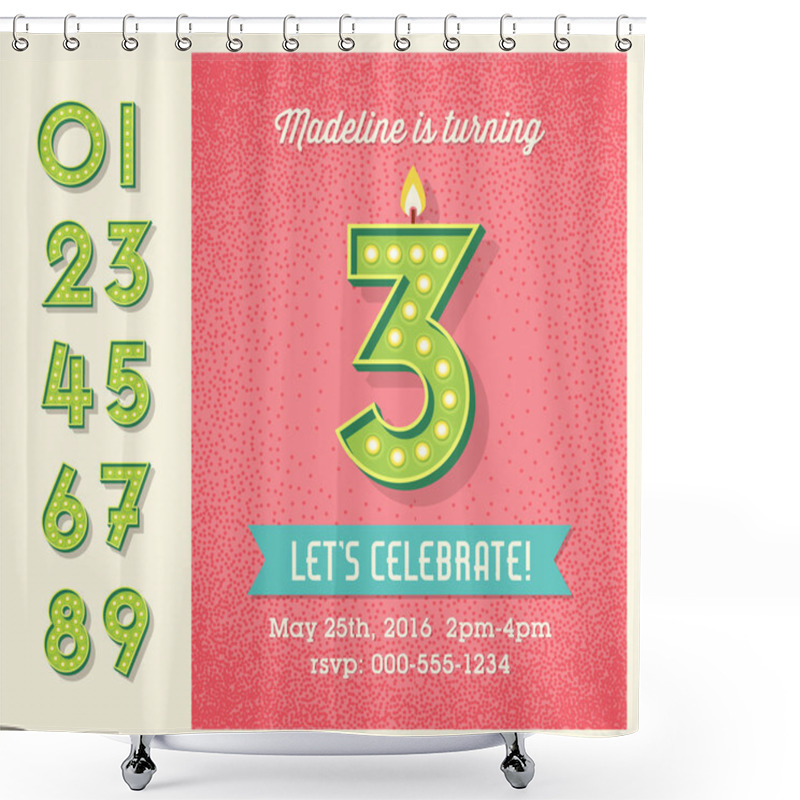 Personality  Greeting Card, Invitation Design With Set Of Lighted Retro Numbers. Easy To Edit. Shower Curtains