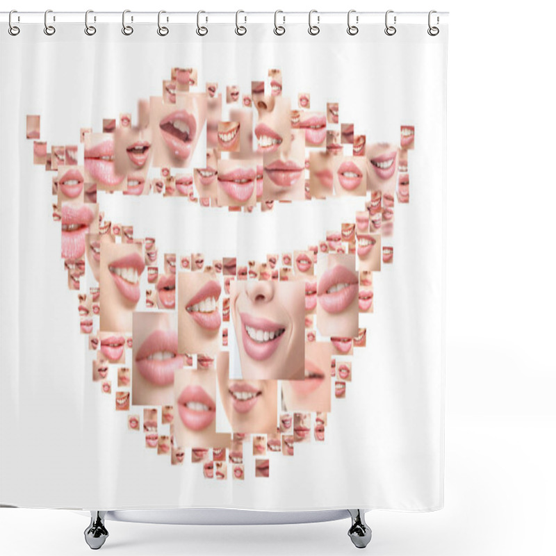 Personality  Collage Of Beautiful Women Smiling Close Up Shots Shower Curtains