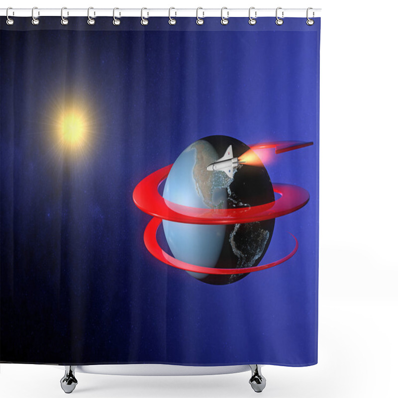 Personality  Rocket Around Earth Shower Curtains